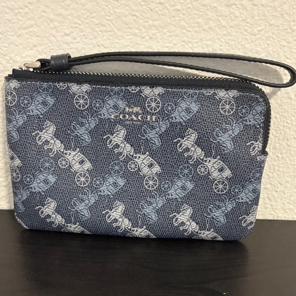 Coach Horse & Carriage Blue Monogram Print Horse Carriage Coated Canvas Wristlet - Picture 1 of 5